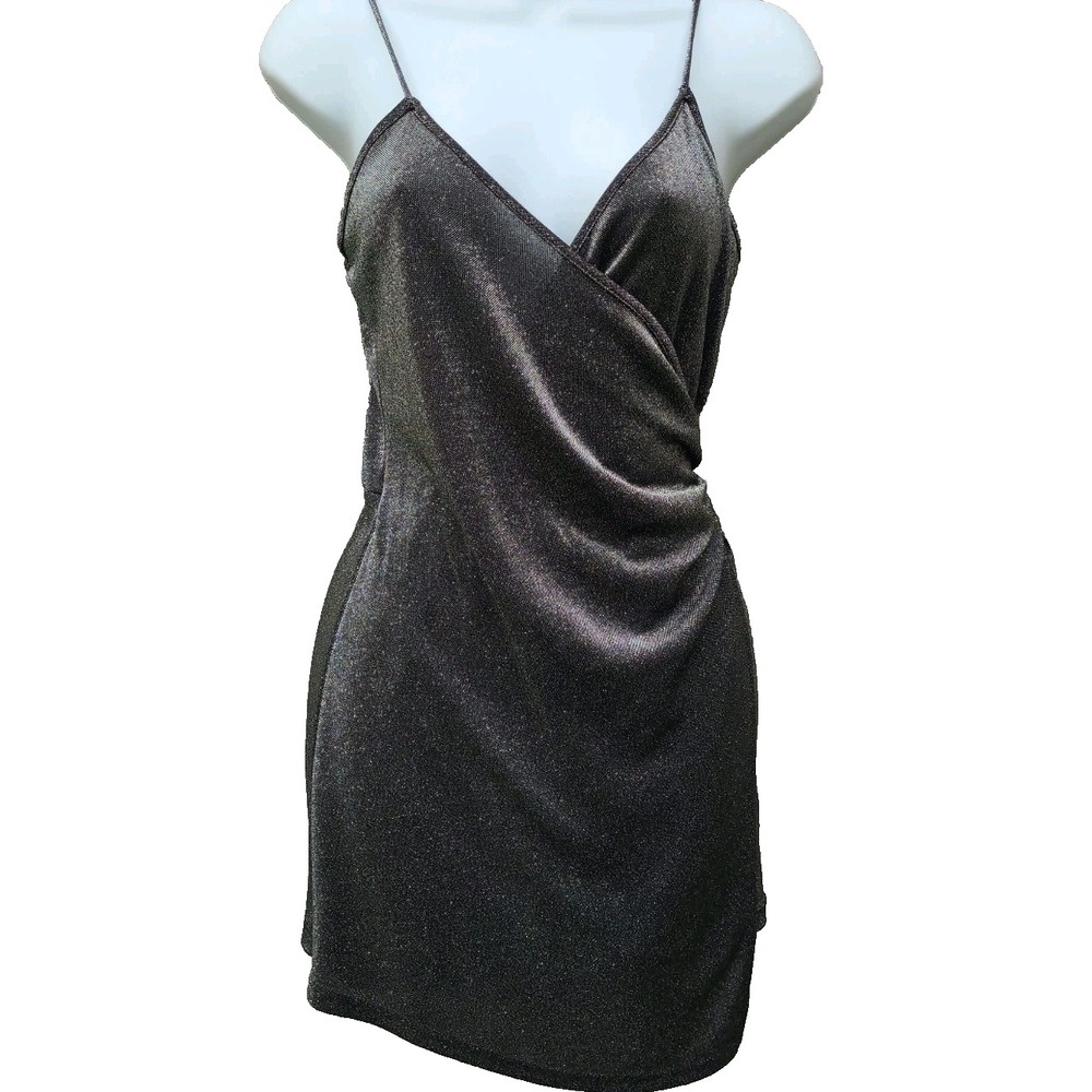 Windsor Y2K Sparkle Faux Wrap Glitter Romper Dress Womens S Metallic Party